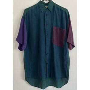 Vintage 90s Protest Silk Color Block Shirt NWT Small